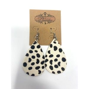 Plunder Design Earrings Black and White Cow Print Fabric Tear Drop NWOT